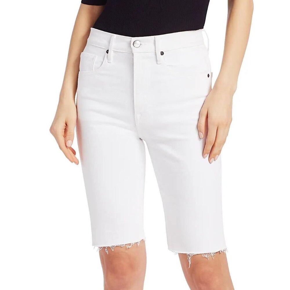 Frame Le Vintage High-Rise Stretch Denim Bermuda Shorts in Blanc Size 32 NWT!